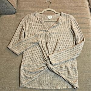 BKE Gray Cream Ribbed Soft Casual Cozy Western Longsleeve Top Size XS